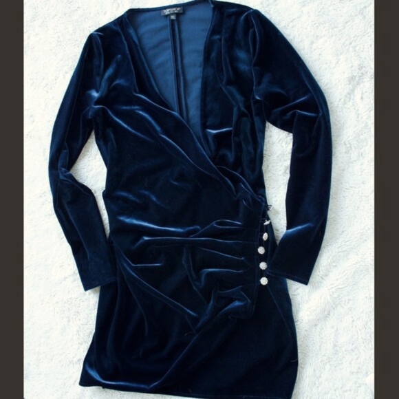 Topshop Dresses & Skirts - Topshop | Navy Velvet Drape Button Mini Dress